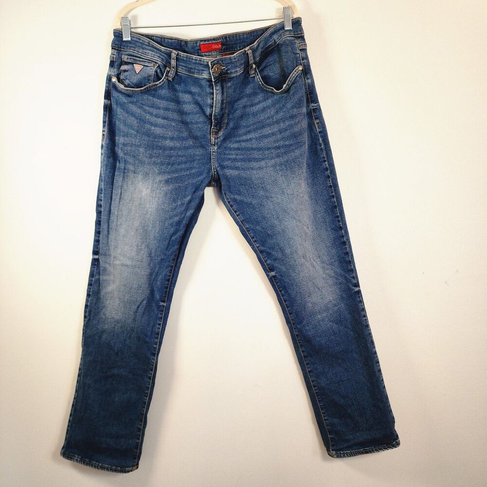 Guess Lincoln Slim‎ Straight Jeans Mens 38 Performance Stretch Medium Blue Wash